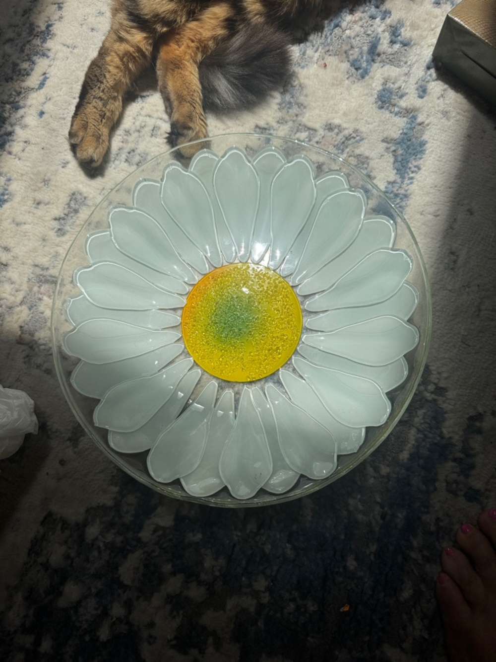 Handmade White & Yellow Glass Daisy Dish